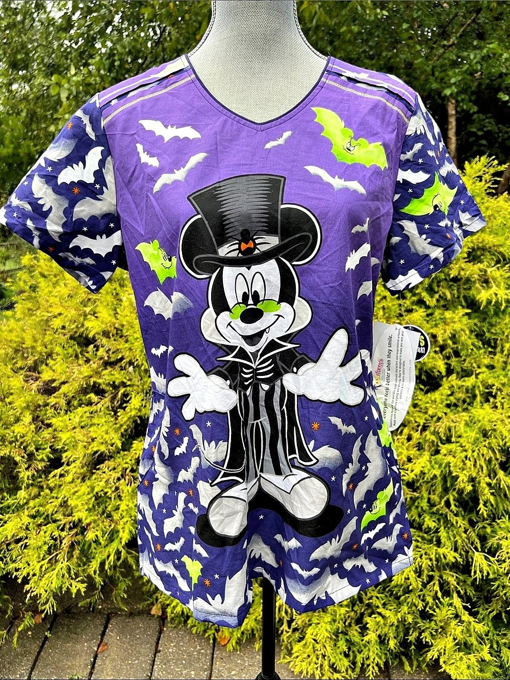 Disney Mickey Mouse 90 Years Halloween Scrubs Top Purple Cotton Size Medium NWT
